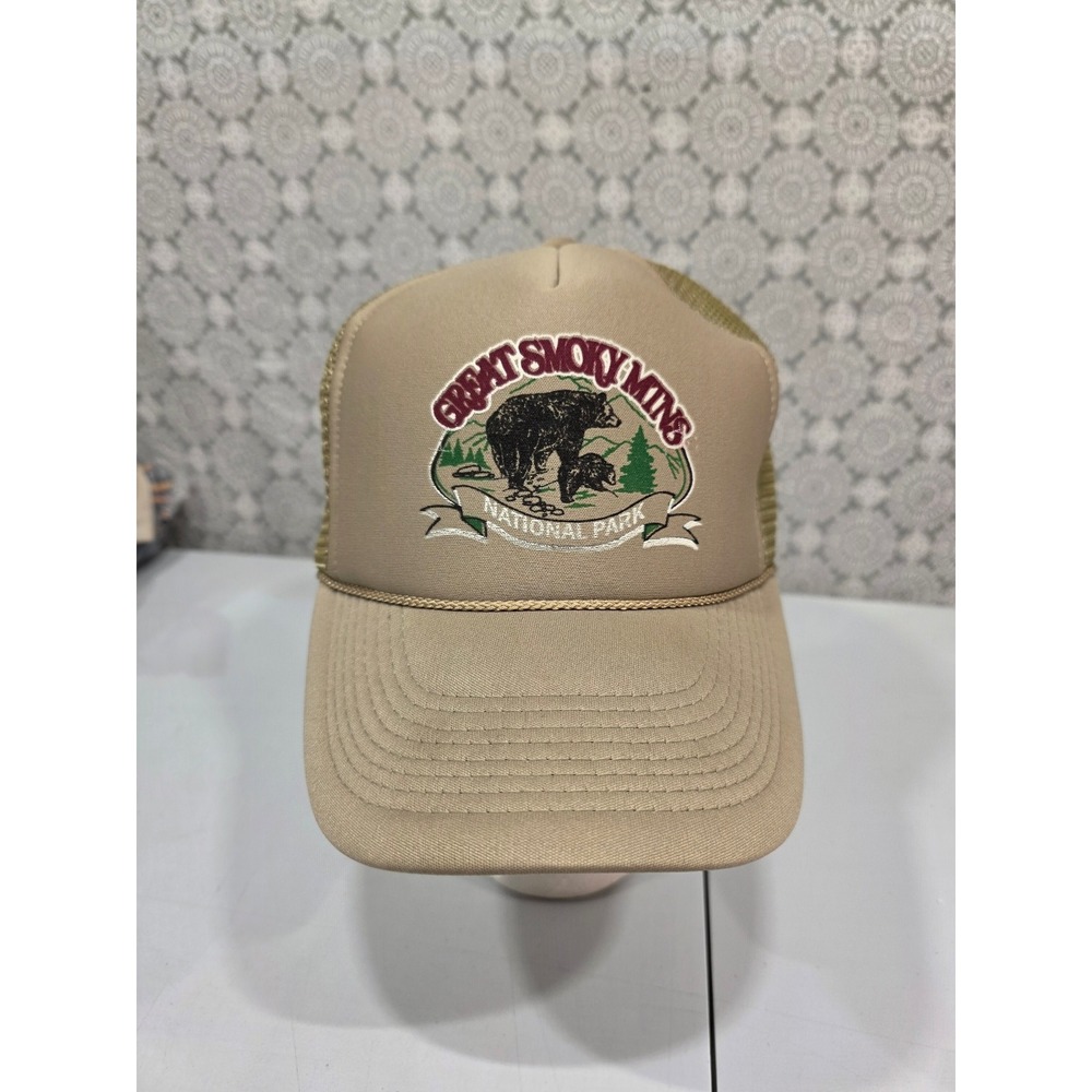 Great Smoky Mountains National Park Bear Trucker Hat Tan‎ Mesh Adj. Snapback